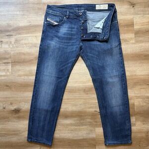Diesel Troxer Jeans Men 36x27 Blue Slim Skinny Stretch Dark Wash RB042 (Hemmed)